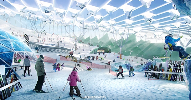 THIS RENDERING SHOWS A PROPOSED SNOW SKIING AREA AT EUROPAPARK